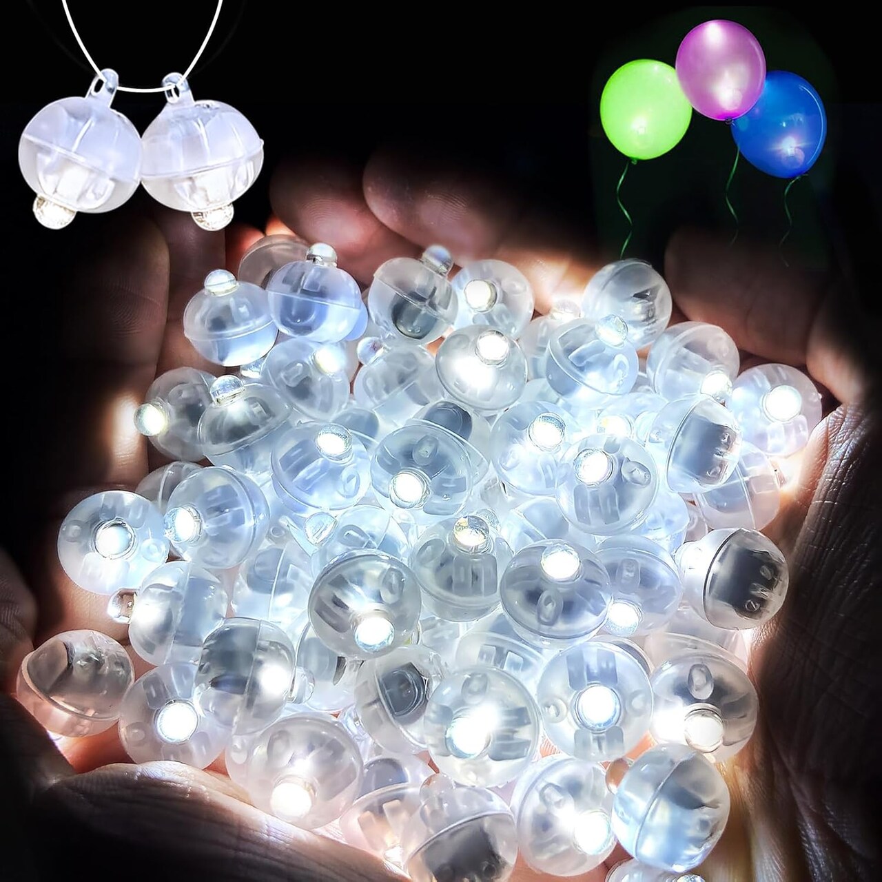 100Pcs Balloon Lights with Lanyard, Long Standby Time Mini Ball Lights for Party Decorations, Paper Lantern, Easter Eggs, Birthday Party, Halloween Christmas Decoration (Glow steadily White)